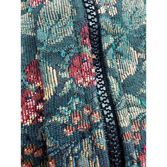 Vintage Navy Floral & Berry Tapestry Shoulder Tote Bag Handmade NH 15x14 USA - Picture 14 of 16